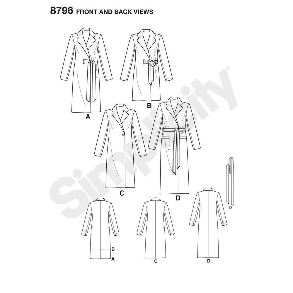 Sewing Pattern 8796 Simplicity Misses Petite Coat Sz 16-24 Length Collar‎ Varies